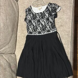 Speechless Black and White Fit and Flare Dress with Rhinestone Waistband